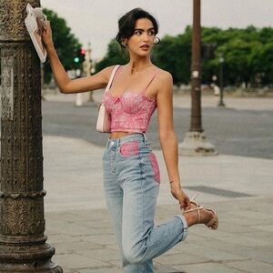 Guess Lace Denim Bustier Top
